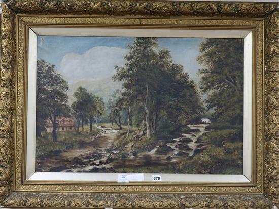 English School Country stream and birch trees 49 x 75cm